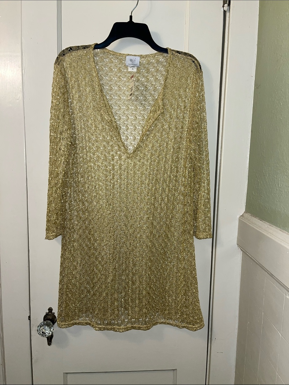 Elif by Jordan Taylor Gold Open-Knit V-Neck Swim Coverup